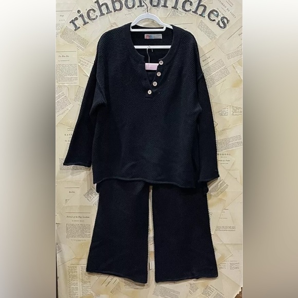 Free People Hailee Sweater Set 2 Piece Waffle Knit Black - Picture 5 of 7